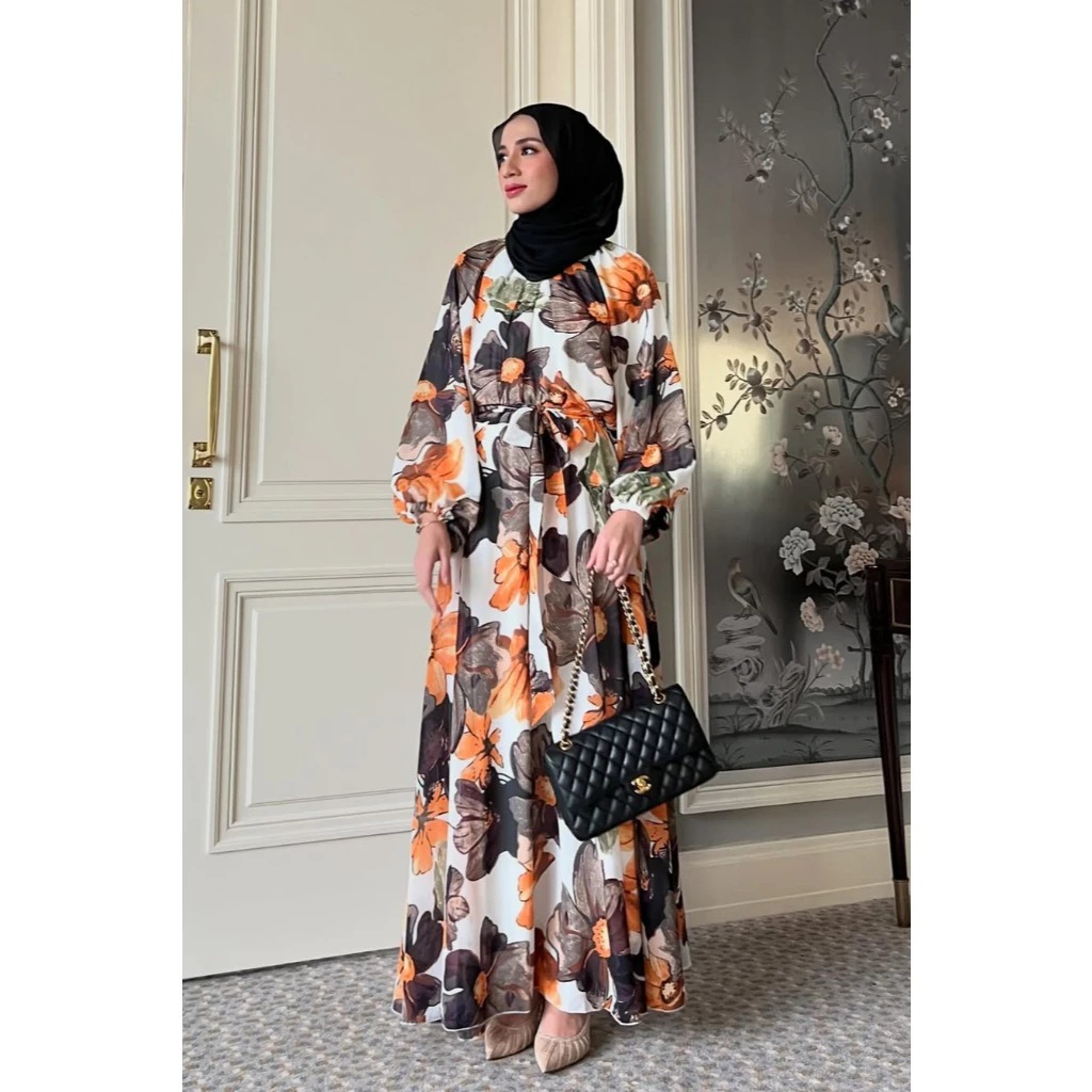 GONEGANI Maxi Dress Flowly Motif Bunga Scarlet Bloom Dress Wanita
