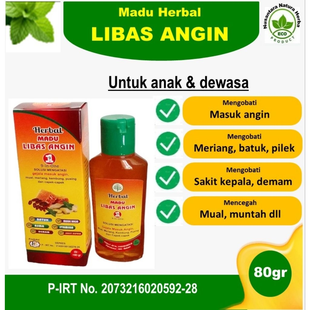 Madu Libas Angin, madu herbal masuk angin mual pusing kembung isi 80 gram