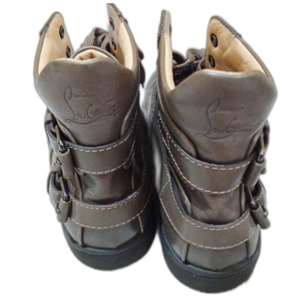 Authentic Christian Louboutin Mickael Flat High Top Sneakers in Brown Leather second