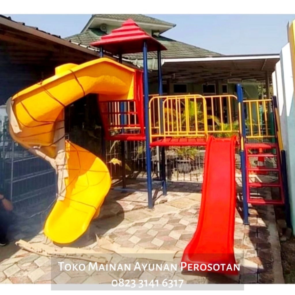 Mainan Perosotan Set Ayunan - Mainan Prosotan Set Ayunan - Perosotan Spiral Besi - Prosotan Spiral B