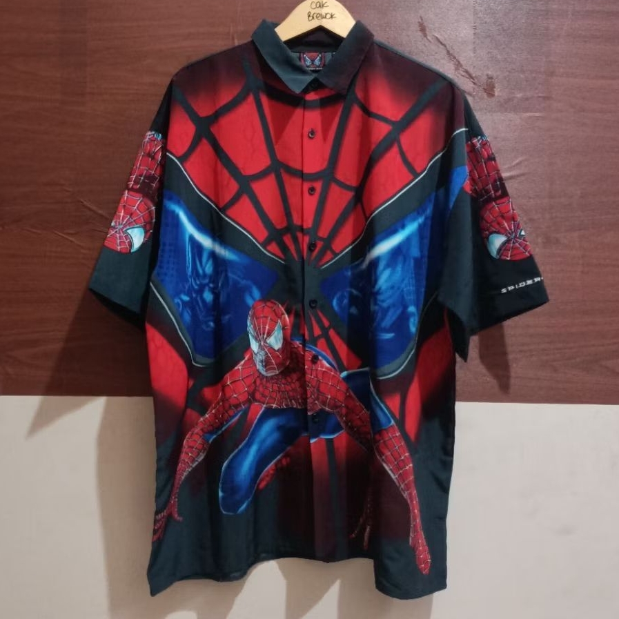 spiderman vintage 2002 all over print short sleeve kemeja