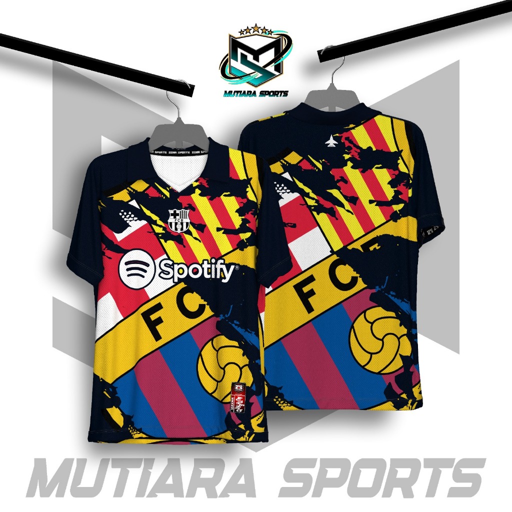Jersey FC Barcelona Fans Supporter Retro Vintage Unisex Full Print Kerah Wangky Bahan Milano DryFit 