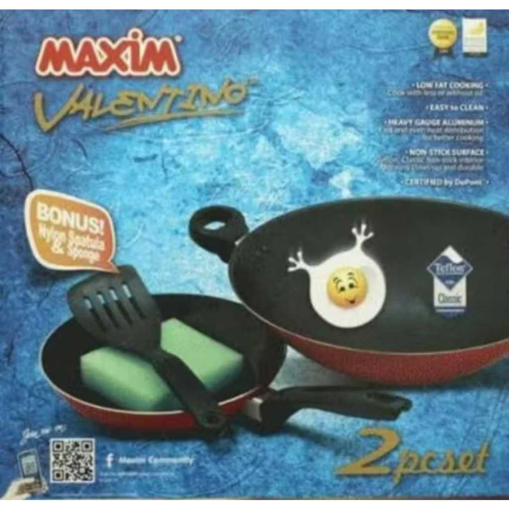 Set Wajan Maxim Valentino Teflon Anti Lengket SET PANCI: Wajan+Teflon+Spatula+Sponge