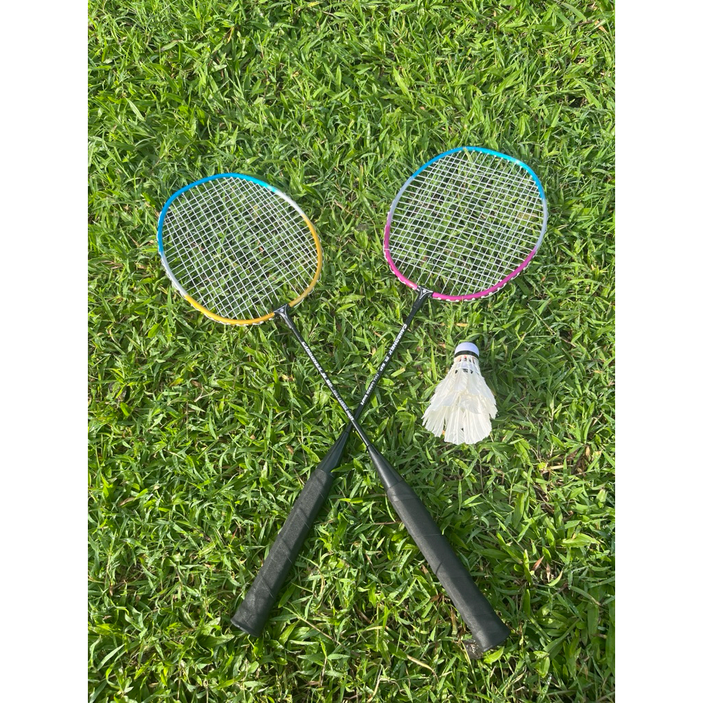 2 raket 2 kok / raket murah / raket  anak / raket badminton / raket  berkualitas / packing bambu