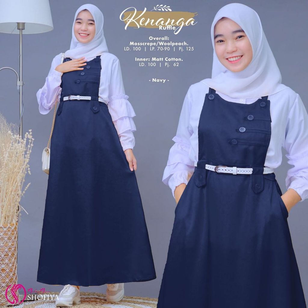 Overall kenanga variasi kancing pundak mewah || gamis remaja muslimah kekinian || baju remaja