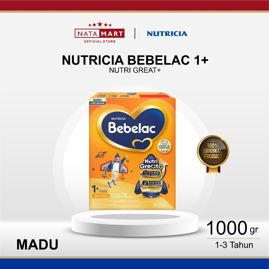SUSU FORMULA PERTUMBUHAN ANAK NUTRICIA BEBELAC 1+ BALITA 1-3 TAHUN RASA MADU 1000G / 1Kg