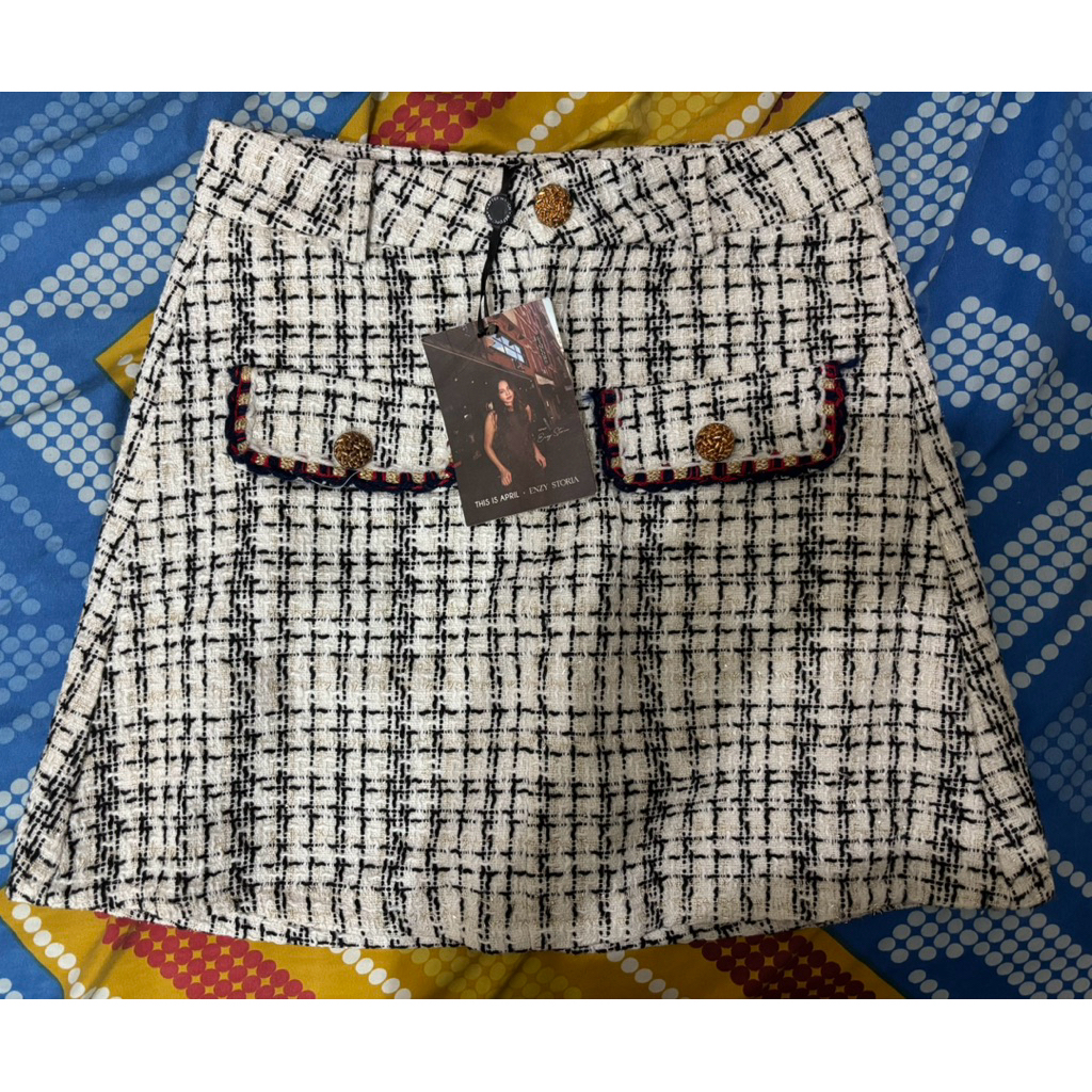 THIS IS APRIL X ENZY STORIA ZEPHYRA TWEED WHITE SKIRT