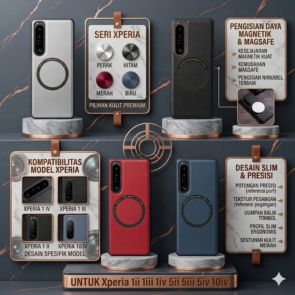 Luxury Leather Case Sony Xperia 1iv 1iii 1ii 5iv 5iii 5ii 10iv 10iii Magsafe Support - Casing Xperia