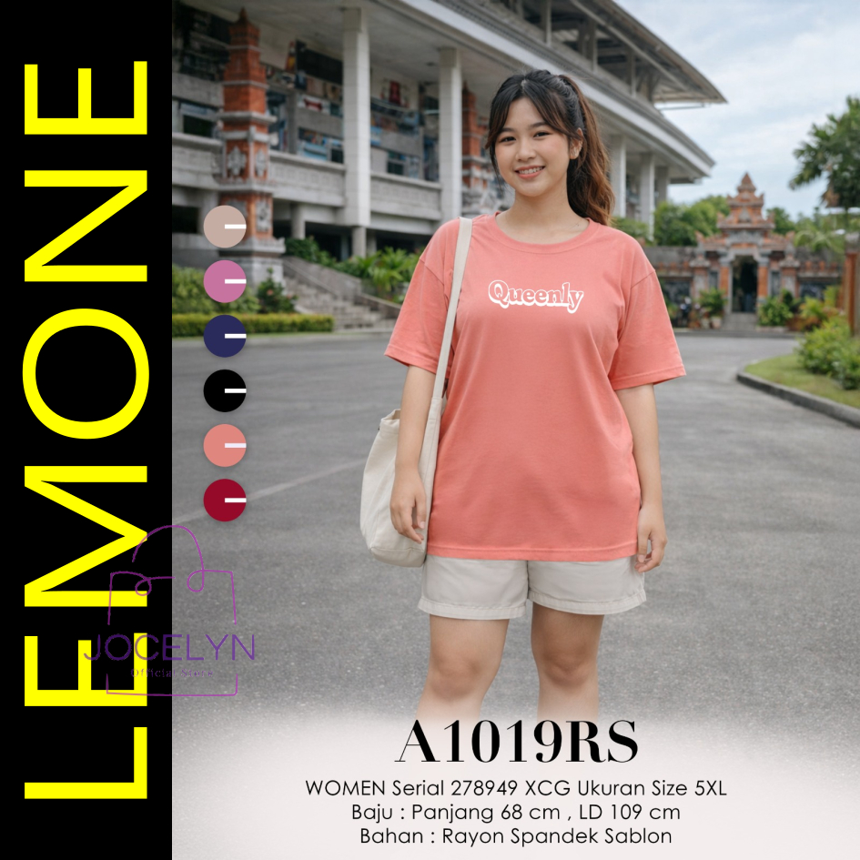 LEMONE Rayon Spandek 1019RS Size 5XL Kaos santai minimalis JUMBO OVERSIZE Lengan Pendek polos sablon