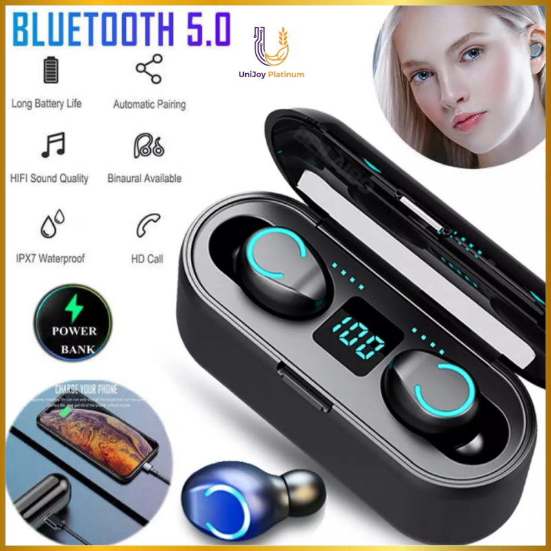 Headset Bluetooth TWS F9 Wireless 5.0 Powerbank