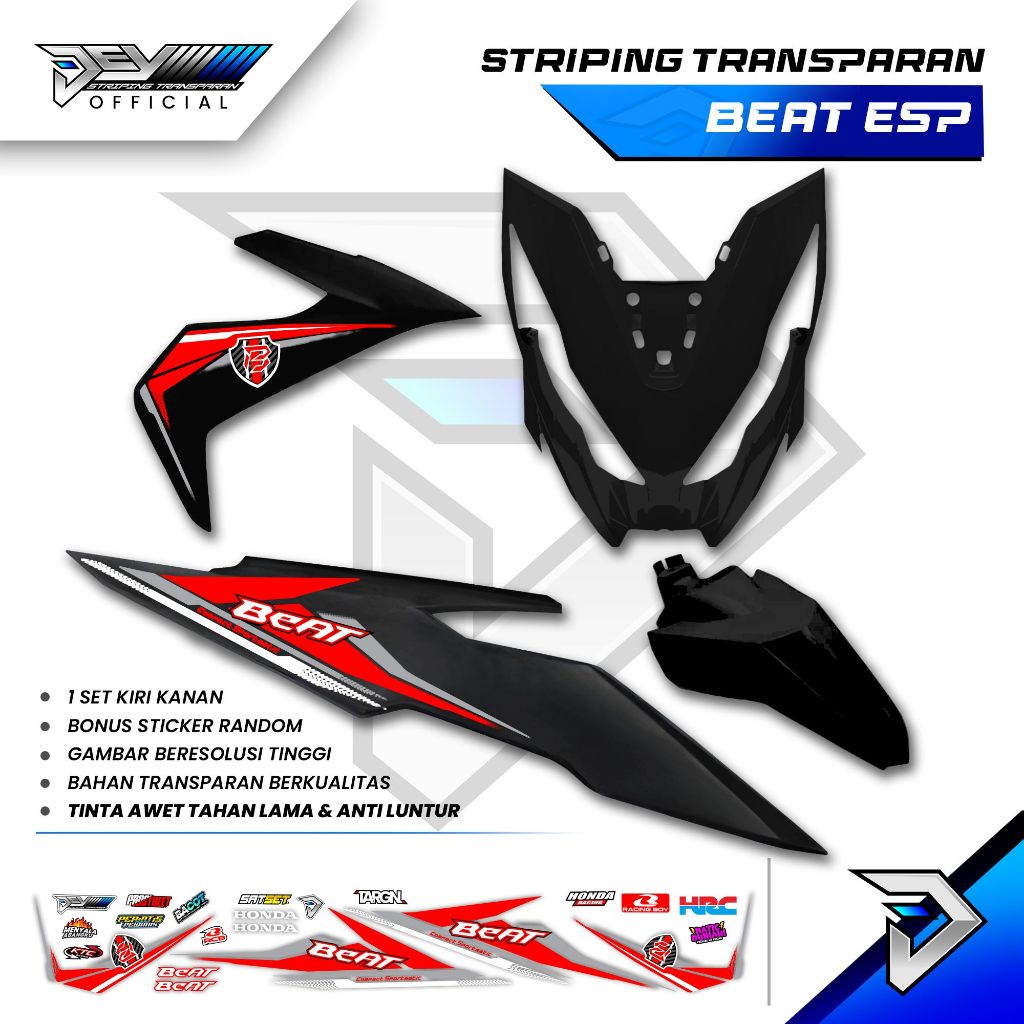 STRIPING TRANSPARAN BEAT NEW ESP | MOTIF ORIGINAL | STICKER BODY HONDA BEAT ESP
