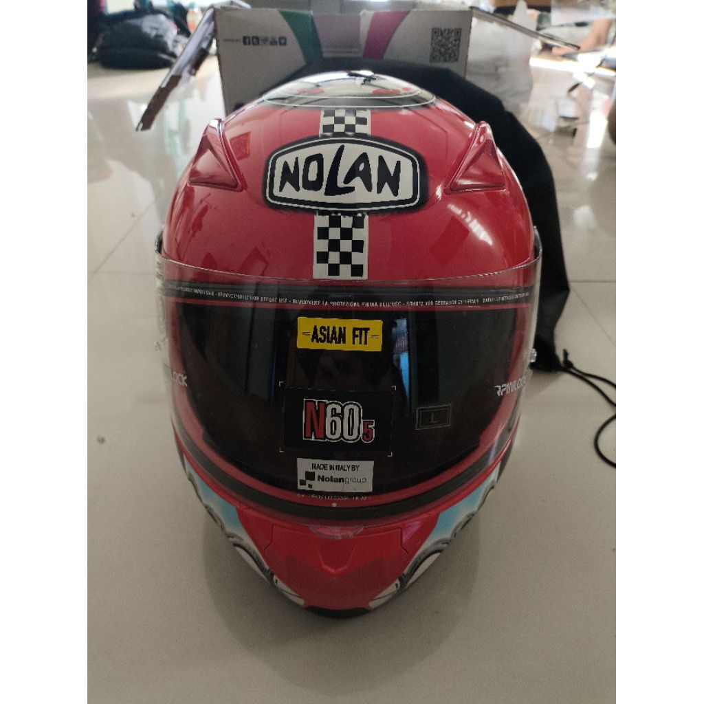 Helm Nolan N605 Melandri 33 Full Face Red Gigi Masker