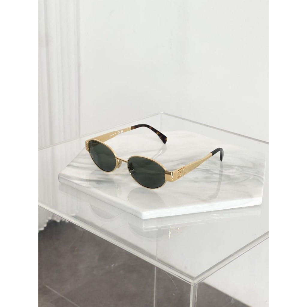Celine Triomphe Metal 01 Sunglasses In Metal Gold/Green