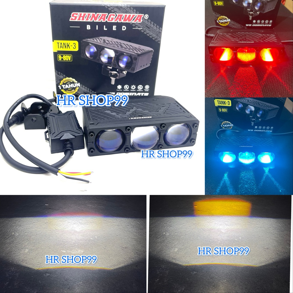 LAMPU TEMBAK LED BILED 3 MATA SHINAGAWA BLUE LENS