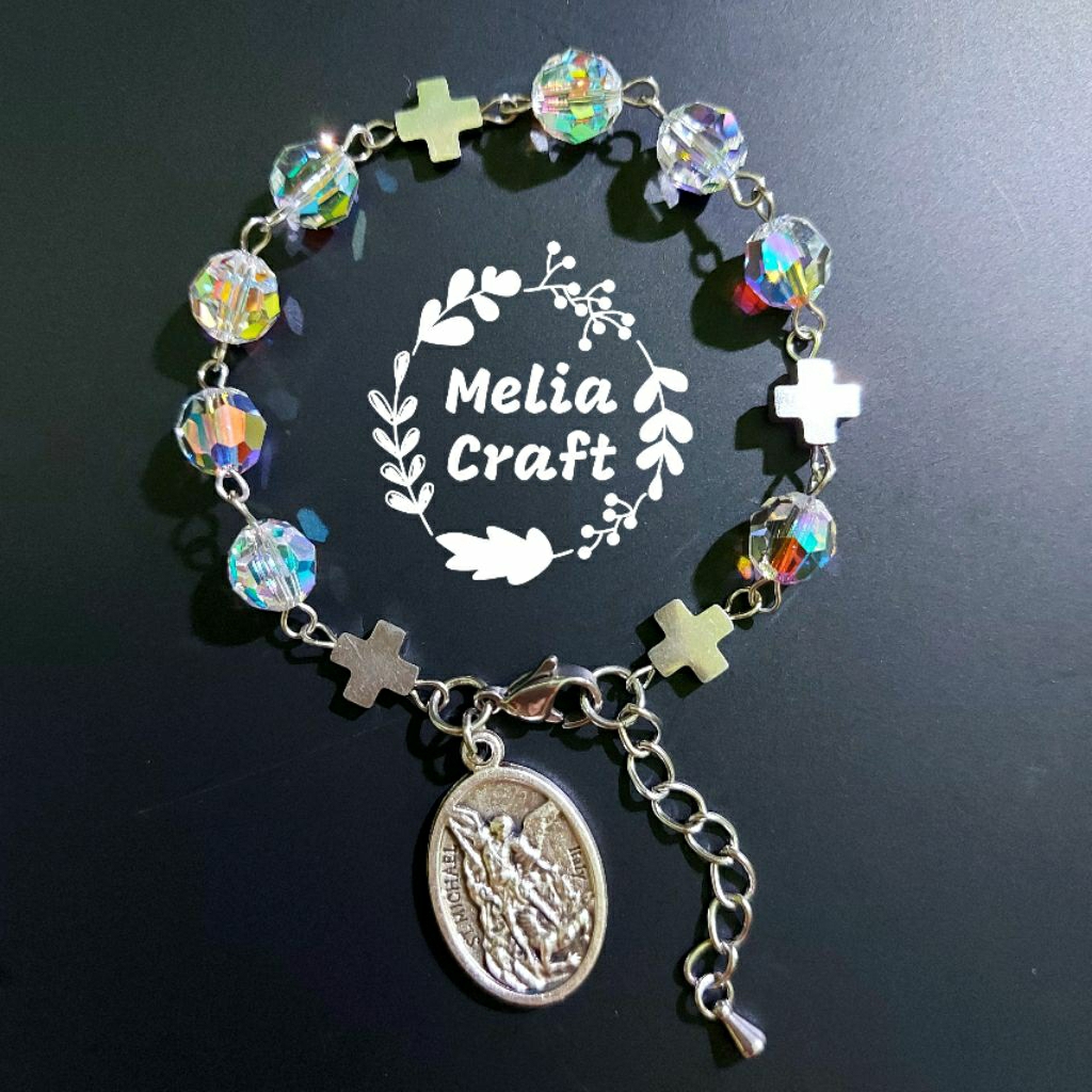 Gelang Rosario St Michael Kristal Swarovski - Include Kartu Doa - St Michael Rosary Bracelet - Swaro