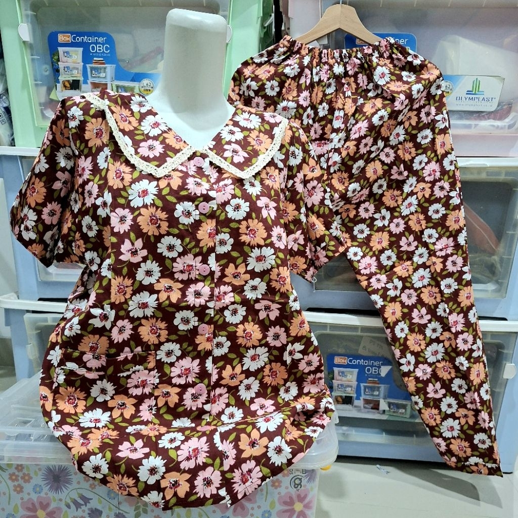 LD104 CP Hoki & Sheila Baju Tidur Piyama Model Kerah Ruffle