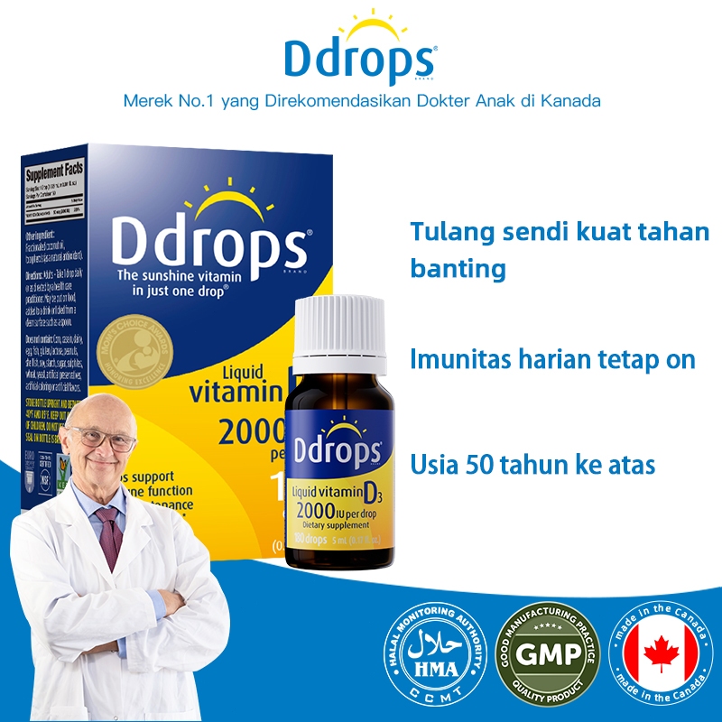 [Halal] Ddrops® Vitamin D3 Cair 2000IU untuk Lansia (180 Tetes) – Dukung Tulang, Sendi & Imunitas Ha