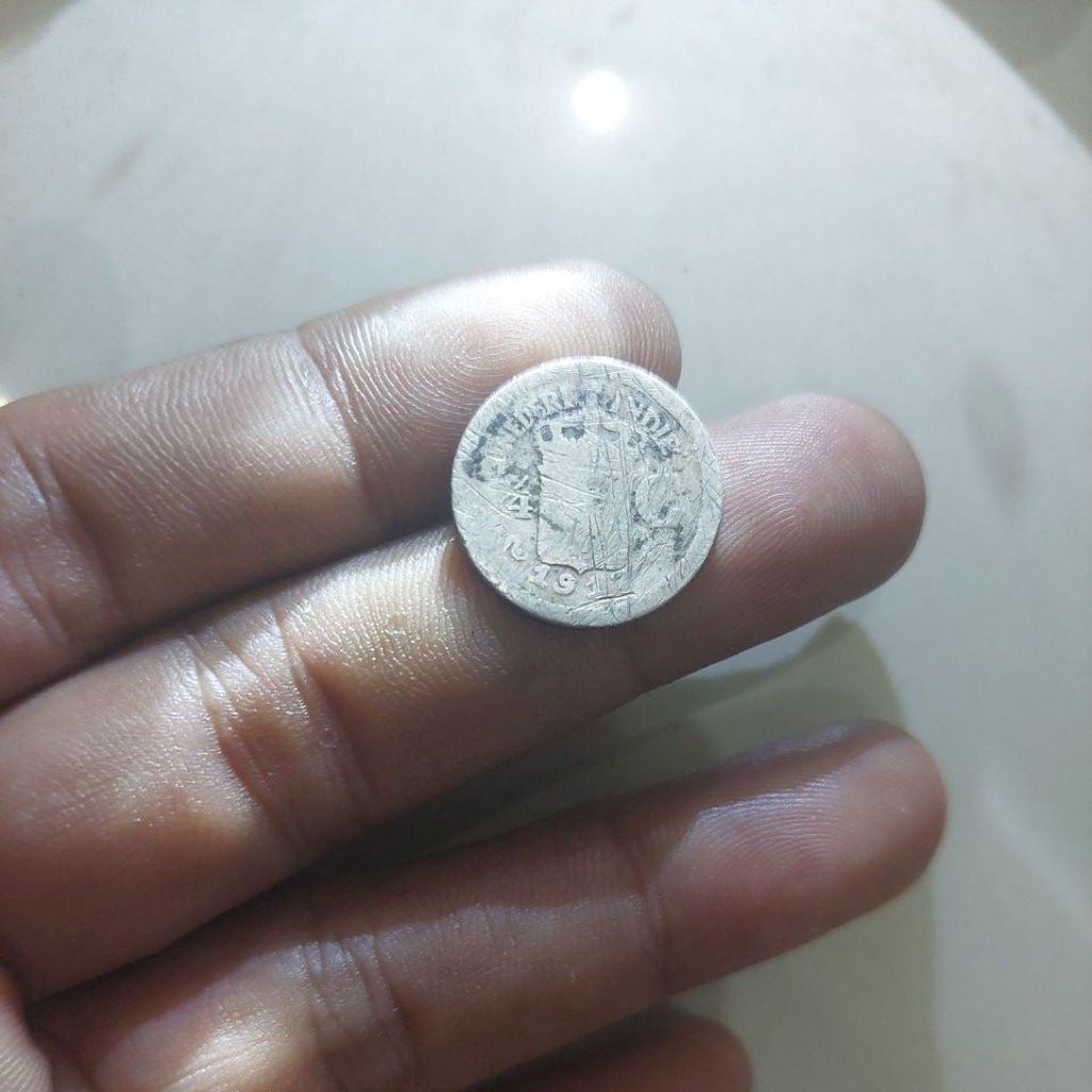 koin perak 1/4 Gulden tahun 1917. Fine.