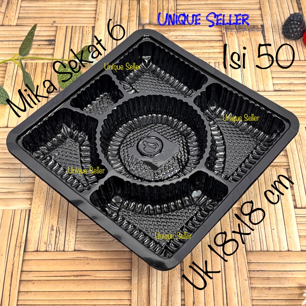 [Isi50] Mika Sekat 6 Uk 18 Warna Hitam untuk Dus Nasi 18x18 cm Mika Sekat 6 Lauk Hitam Uk 18 cm