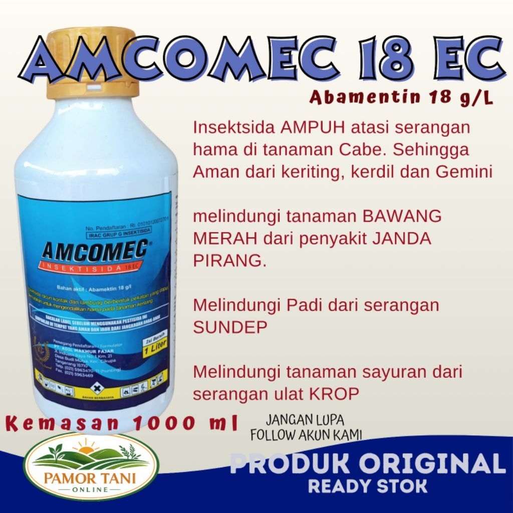 AMCOMEC 18 EC 1 Liter - Insektisida Abamektin Ampuh Basmi Ulat, Trips, Kutu Kebul, Tungau & Penggoro