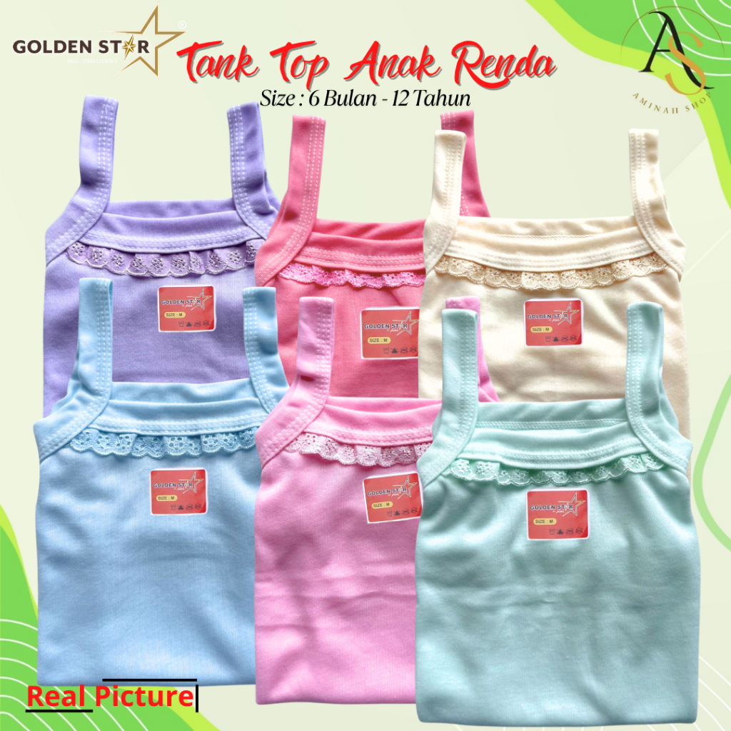 1 Lusin tank top anak perempuan / tantop anak lusinan golden Star / tantop anak perempuan umur 4-5 t