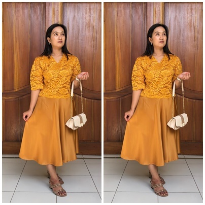 Sandria /Dress Satin Brokat/ Kombinasi