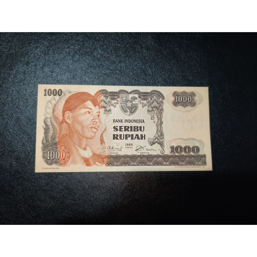 Uang kertas kuno 1000 rupiah Sudirman tahun 1968 UNC