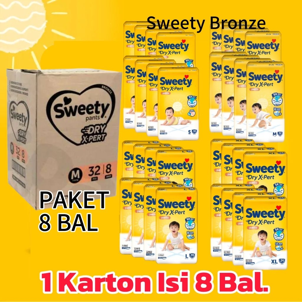 [1 KARTON 8 BAL] Sweety Bronze Pants Dry X-Pert S38 M32 L28 XL24 XXL24 Dus Popok Bayi Celana