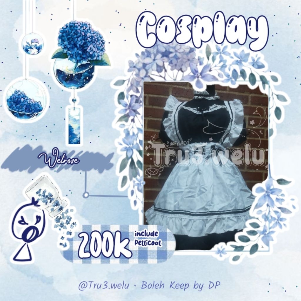 Maid Cosplay wetrose (include Petticoat + ACC) kostum pelayan