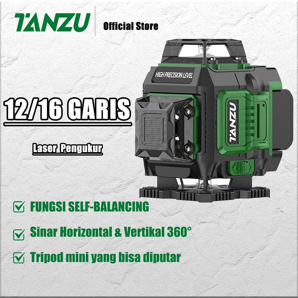 Tanzu Laser 4D Self Balance, Remote Wireless, Alarm Miring, untuk Tukang & Proyek Rumah, Akurat dan 
