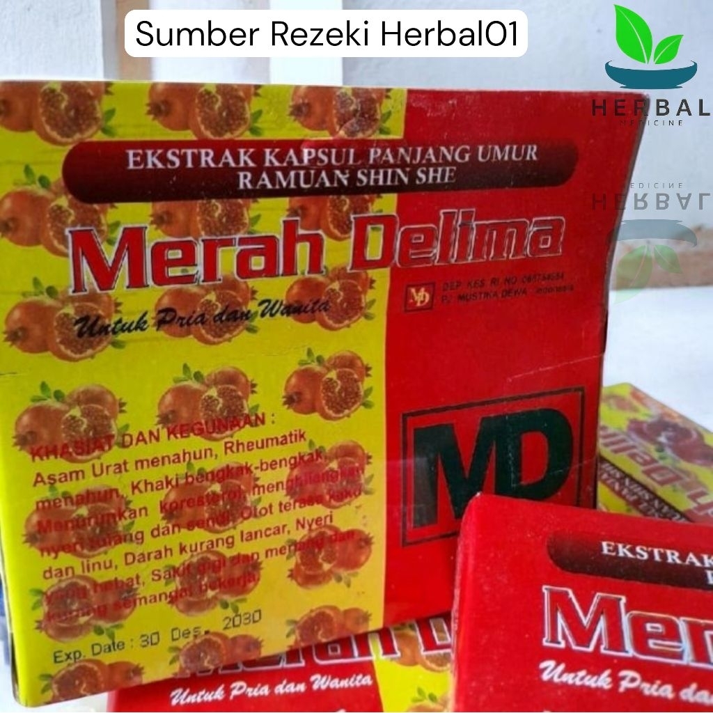 Jamu Merah Delima Shin She  Kapsul Herbal Tradisional Isi 12 Saset Asli - Obat Asam Urat Pria Dan Wa