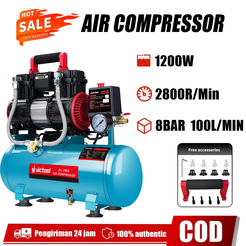 DISKOOM Kompresor Mini Listrik Silent 8Bar 100L/Min untuk Ngecat Air Compressor Kompresor mini Oil F