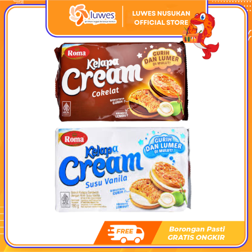 Roma Kelapa Cream Coklat & Susu Vanilla 178gr Biskuit Kelapa Sandwich