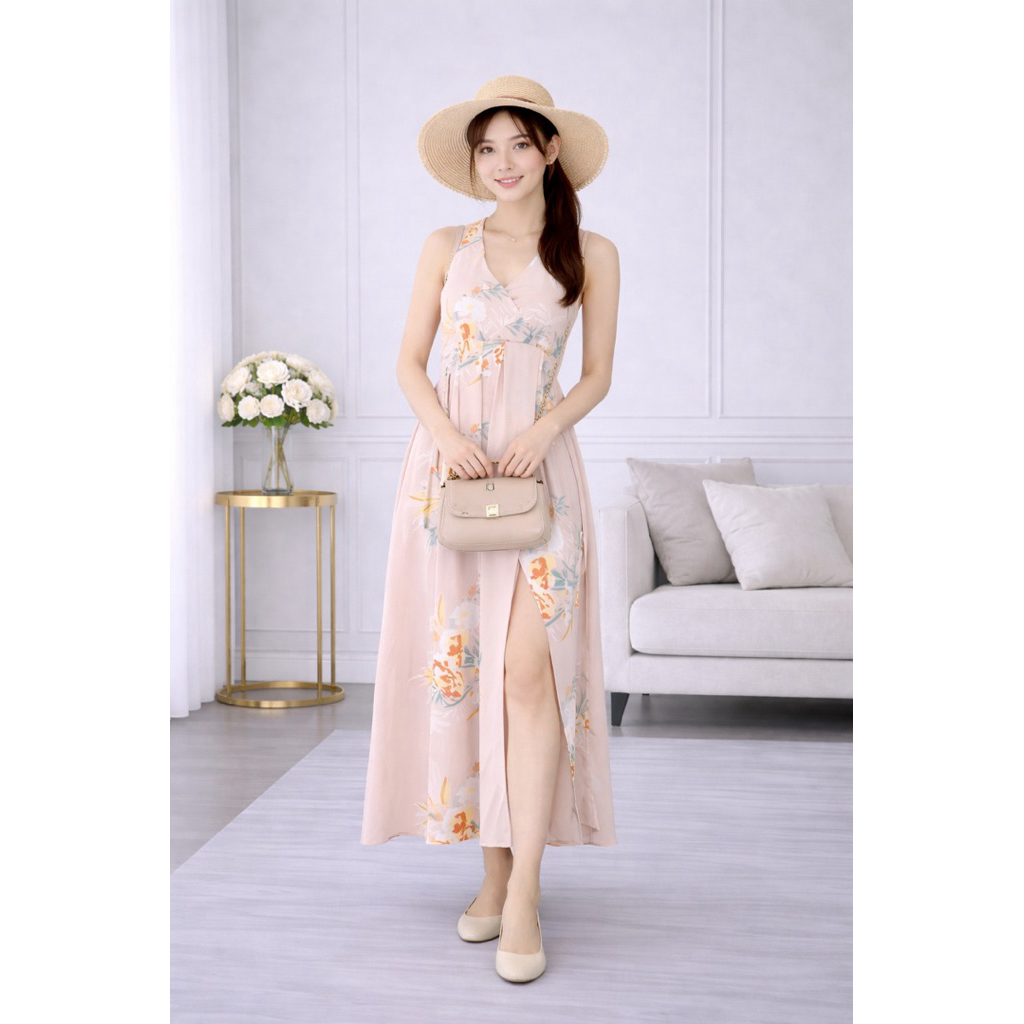 [ Gorgeous Clothing ] Dress summer cream pantai jalan jalan santai bunga