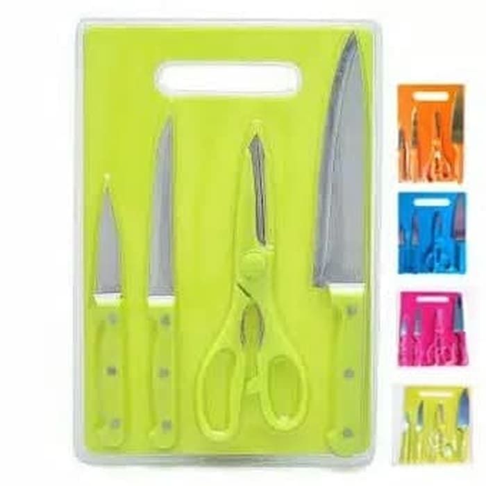set pisau dapur dan talenan (5in1 set pisau dan talenan)
