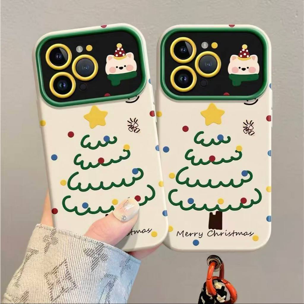 Casing iPhone Christmas Tree Cute Soft Case Silikon Anti Shock Full Protection Kamera + Tali Strap A