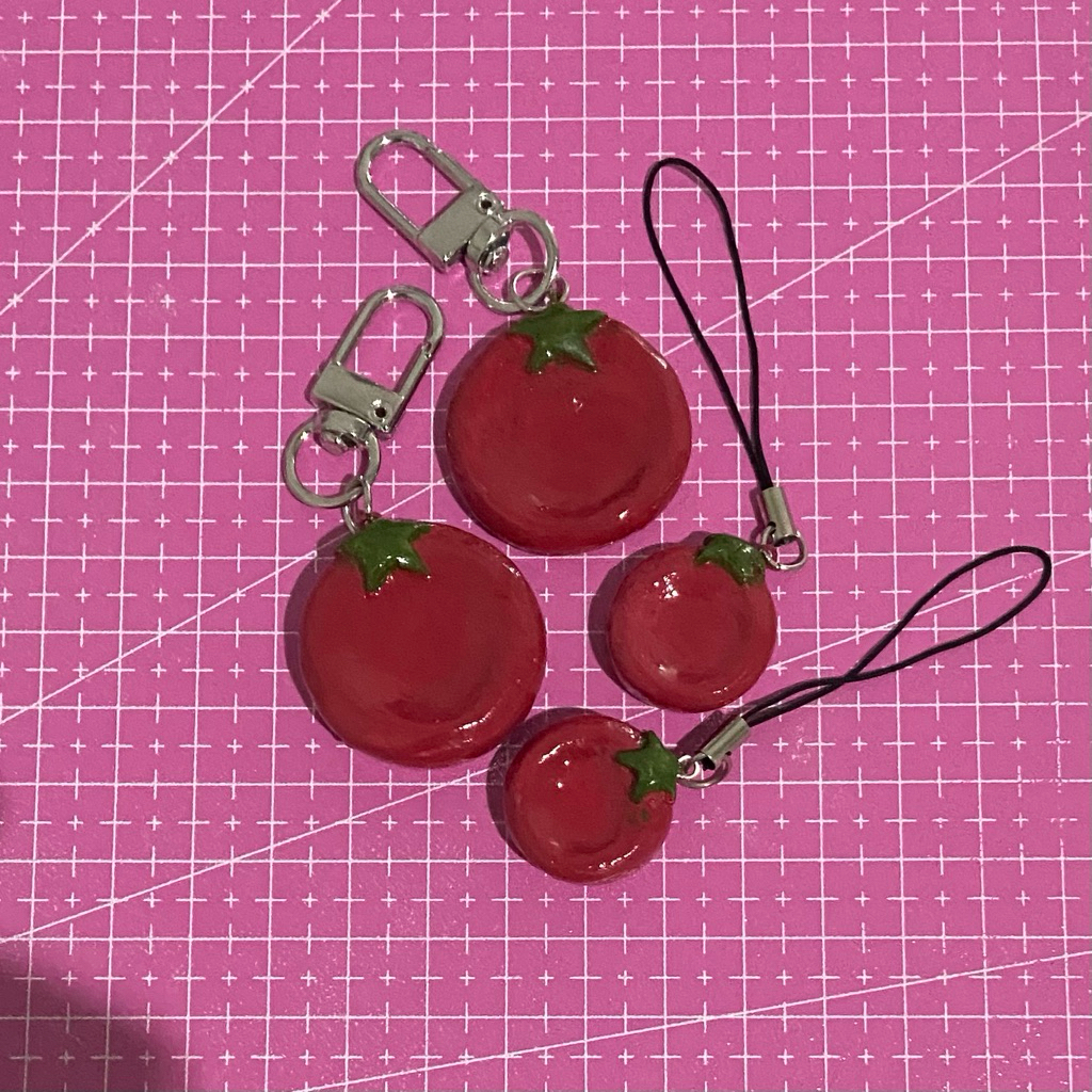 Tomato Worry Stone Clay Keychain