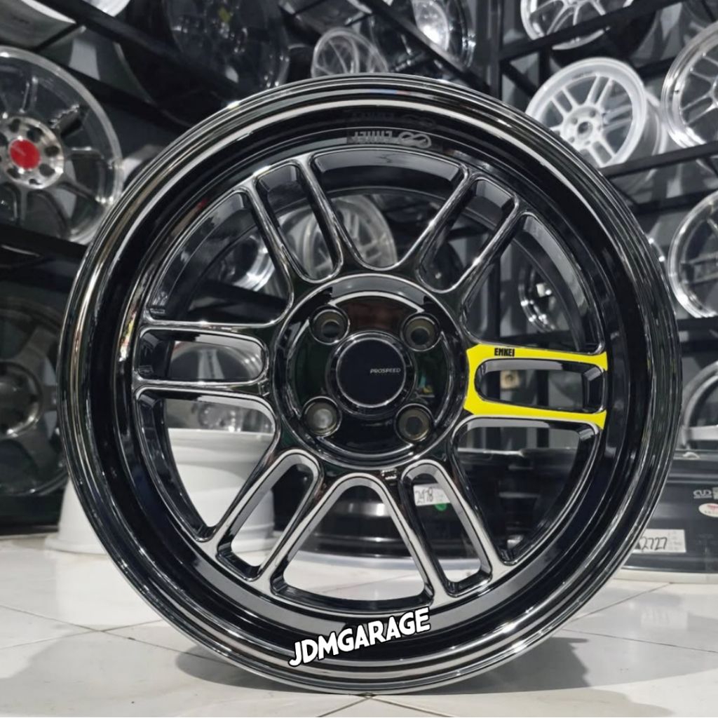 velg enkei rpf1 black chrome r16 lebar 7 pcd 4x100 ET 40 velg mobil ring 16 velg racing agya ayla sw