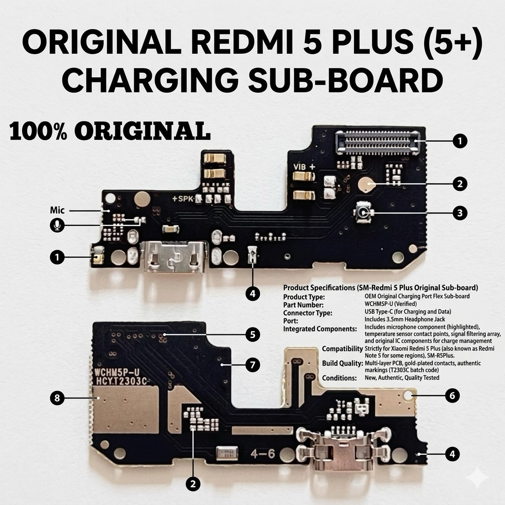 Xiaomi Redmi 5 Plus Papan Cas / Konektor Charger + IC Microsoft