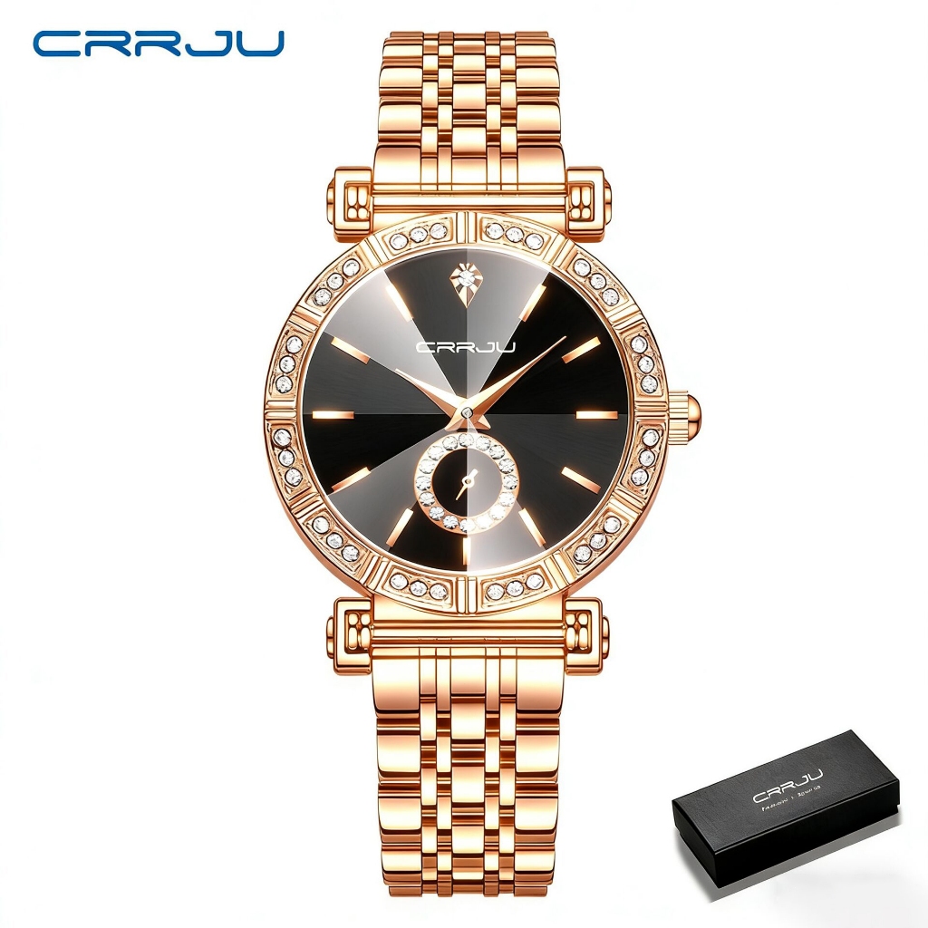 CRRJU Jam Tangan Wanita Anti Air Original Stainless Steel Terbaru 2026 Unik Women Watch Model 5011