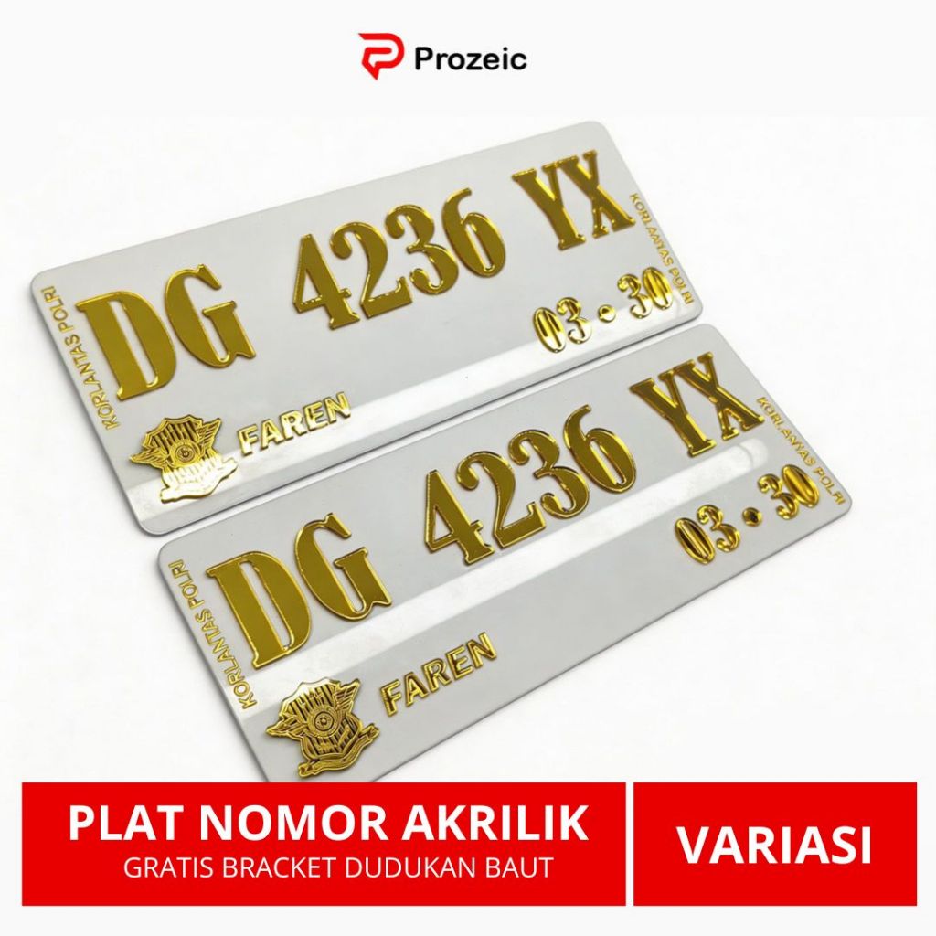 Plat Nomor Akrilik Motor Timbul Gold