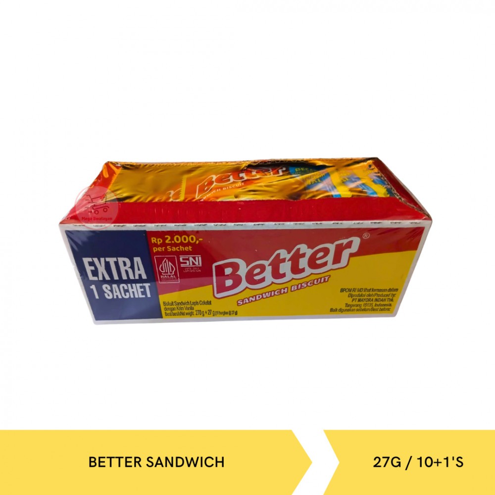 Paket 2 Box @ isi 10 +1 Biskuit Better Bigger Cokelat - Krim Vanila Manis Biscuit Roma Kemasan Dus
