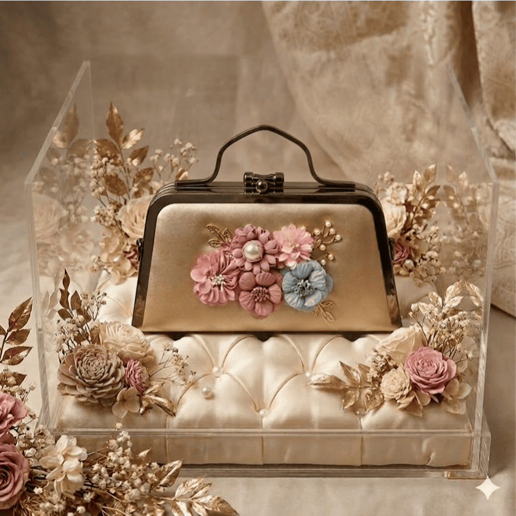 Tas Seserahan Pernikahan Import Mewah Emas + Hitam - Tas Hantaran Pengantin Elegan Gold + Black 2in1