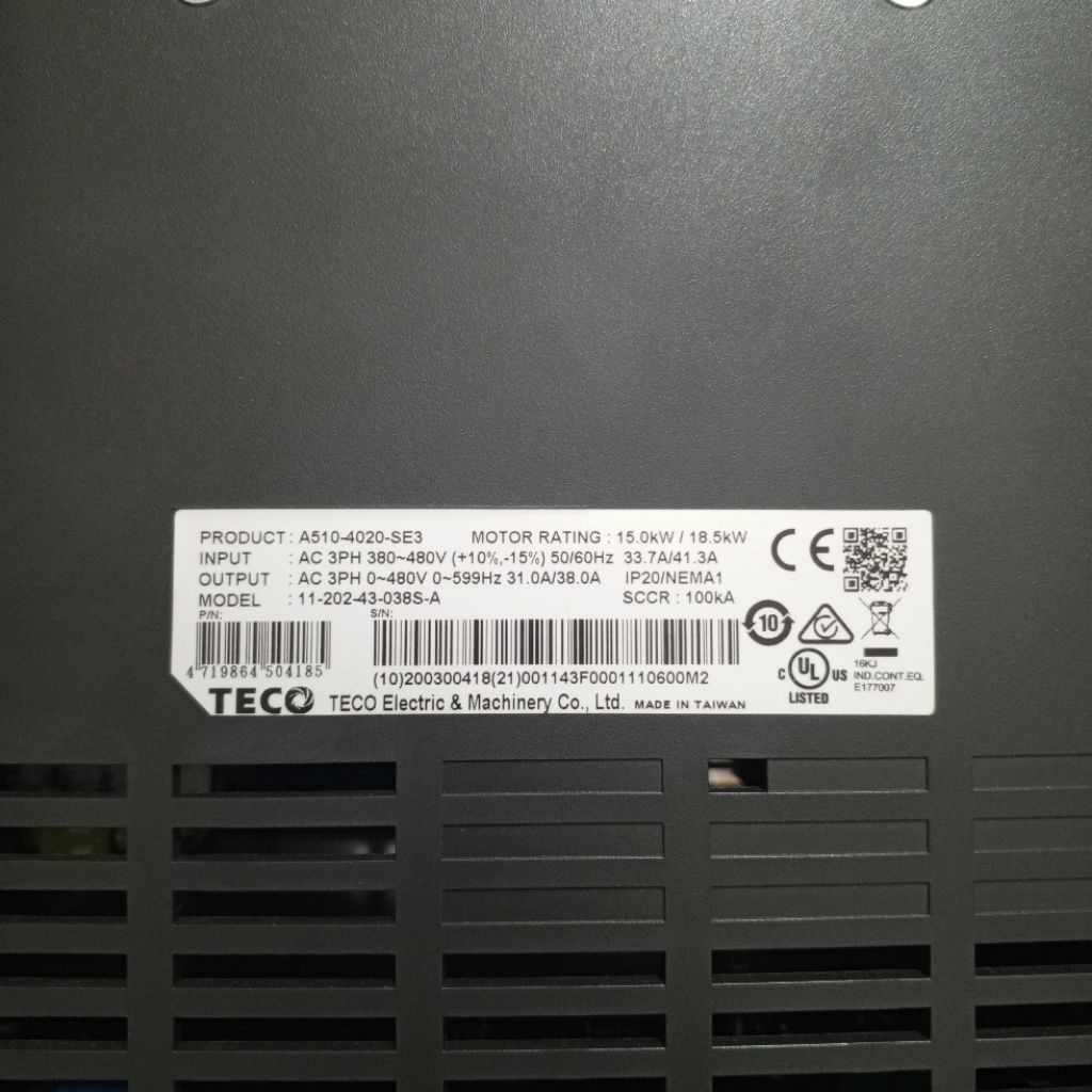 TECO A510-4020-SE3 INVERTER 15KW/18KW 380V