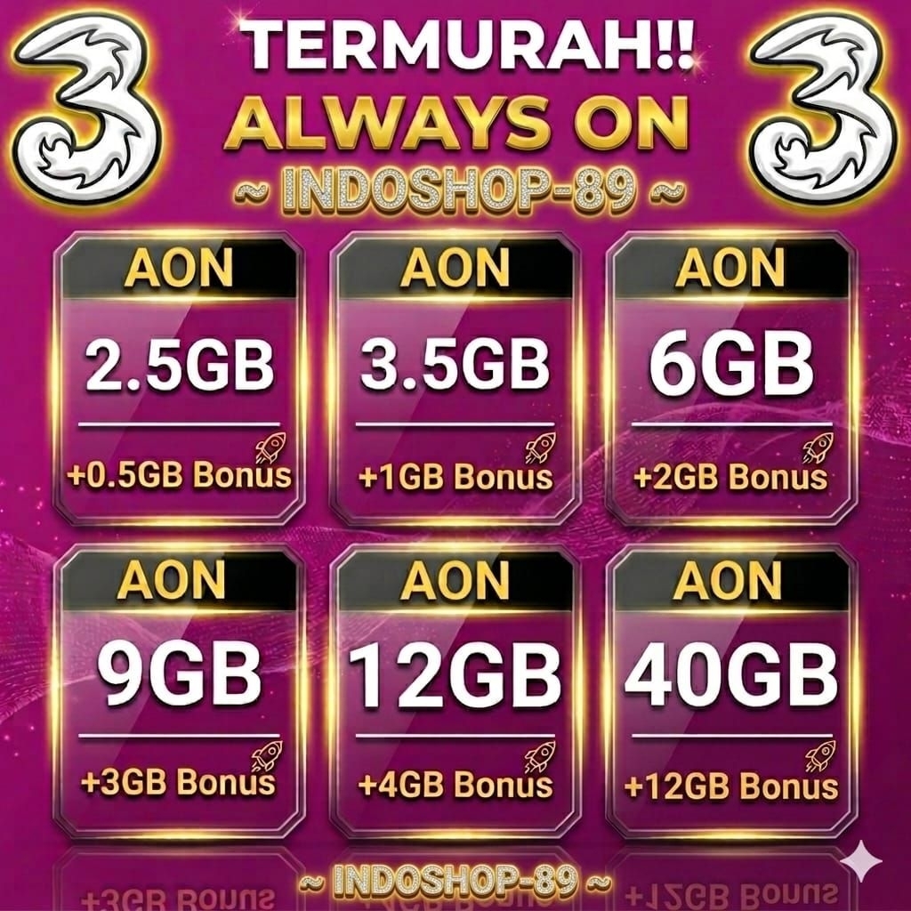 PAKET DATA Kuota Tri AON Paket Data Internet 2,5GB to 40GB