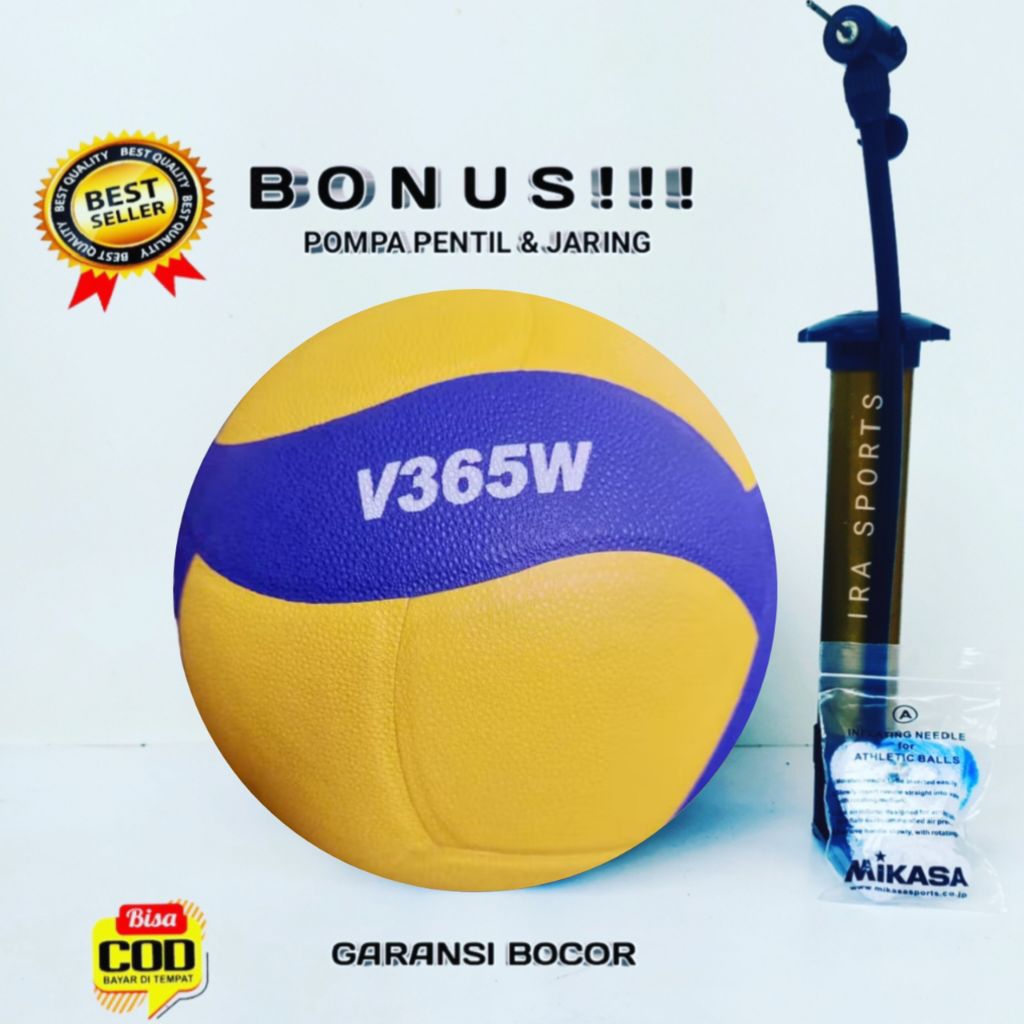 MIKASA Bola voli V365W ORIGINAL bola volly Mikasa Size 5 Bonus Pentil Jaring Pompa