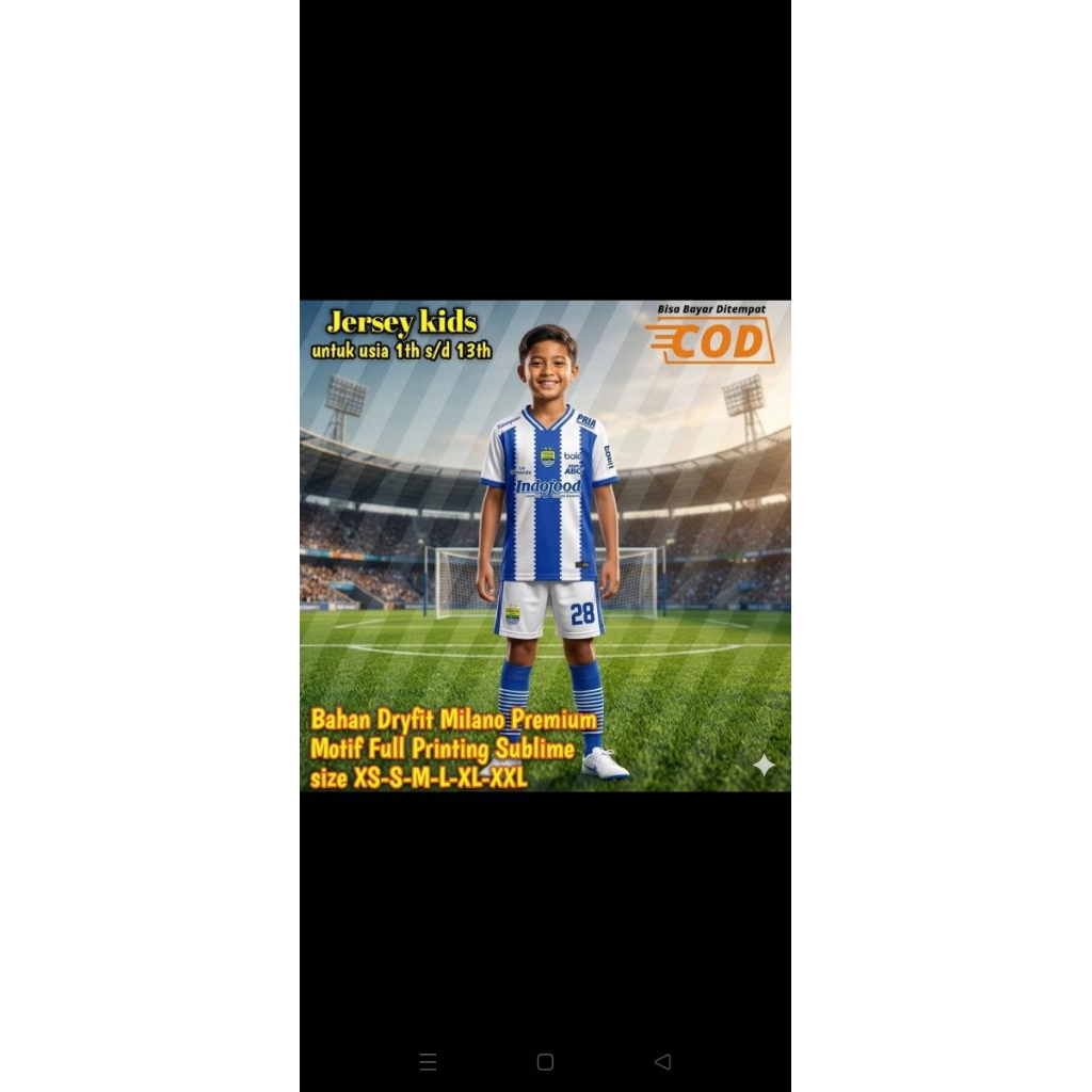 Jersey kits setelan baju bola anak ciro persib bandung home musim terbaru 2023 2024 full print