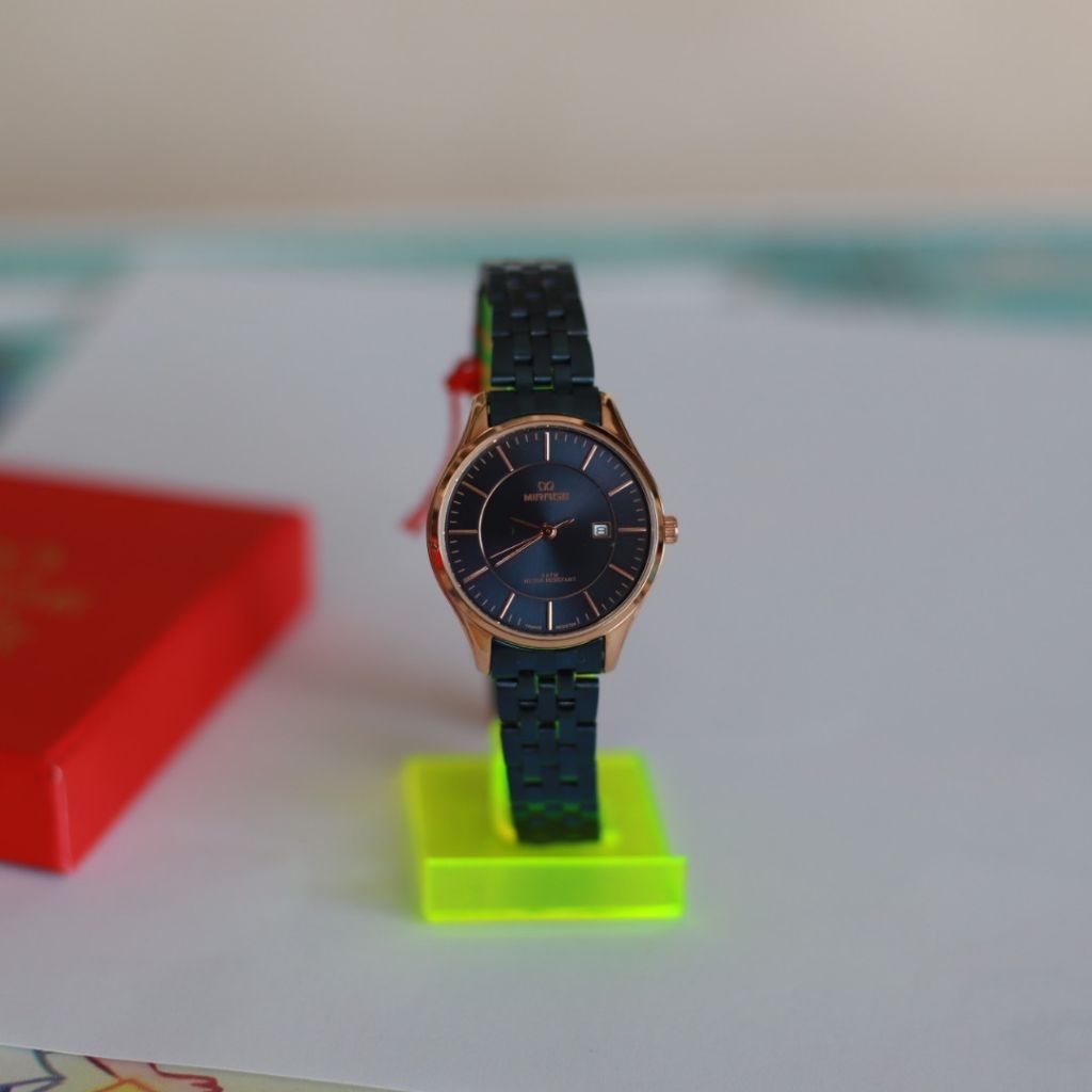 Jam tangan wanita Mirage 8544Brp-L, tahan air, tanggal aktif, diameter 3,2 cm,