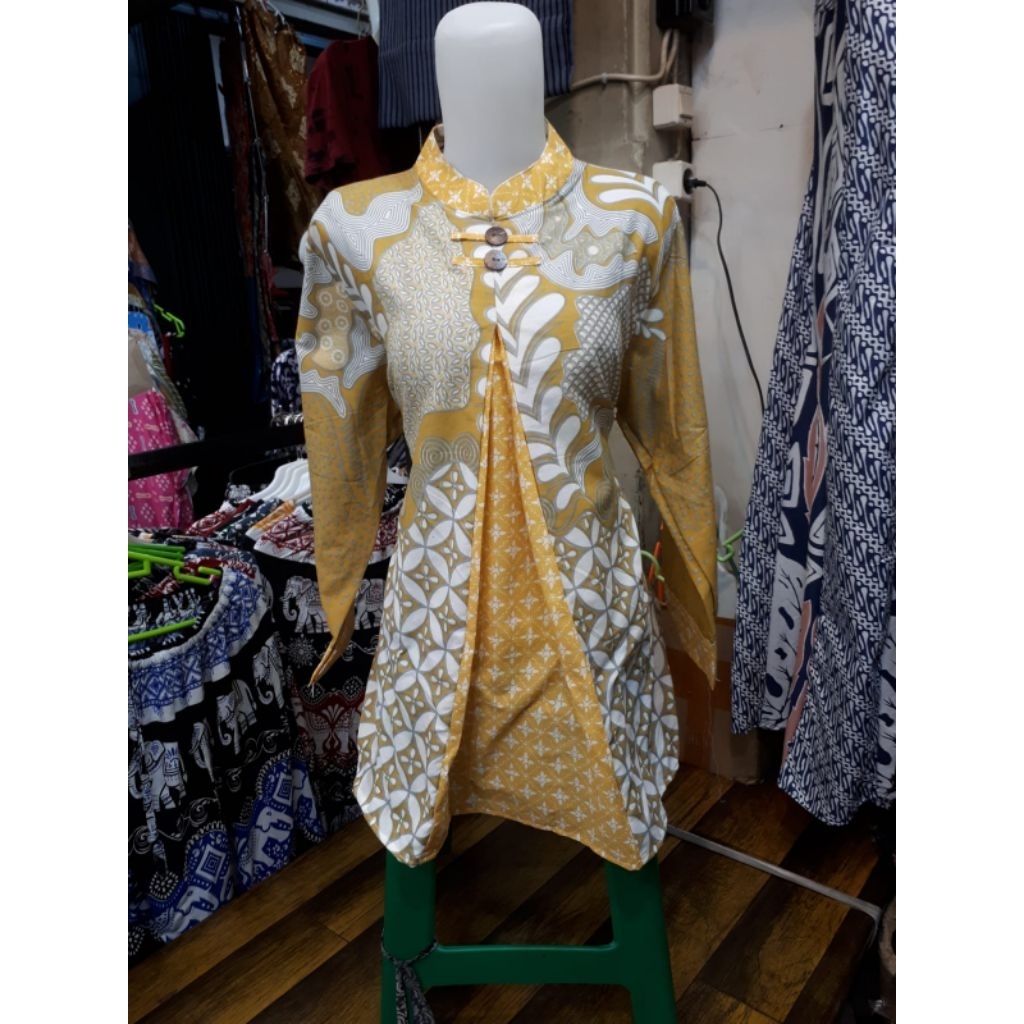 Blus Batik Wanita Modern, Blus Kerja wanita model bolero warna kuning putih