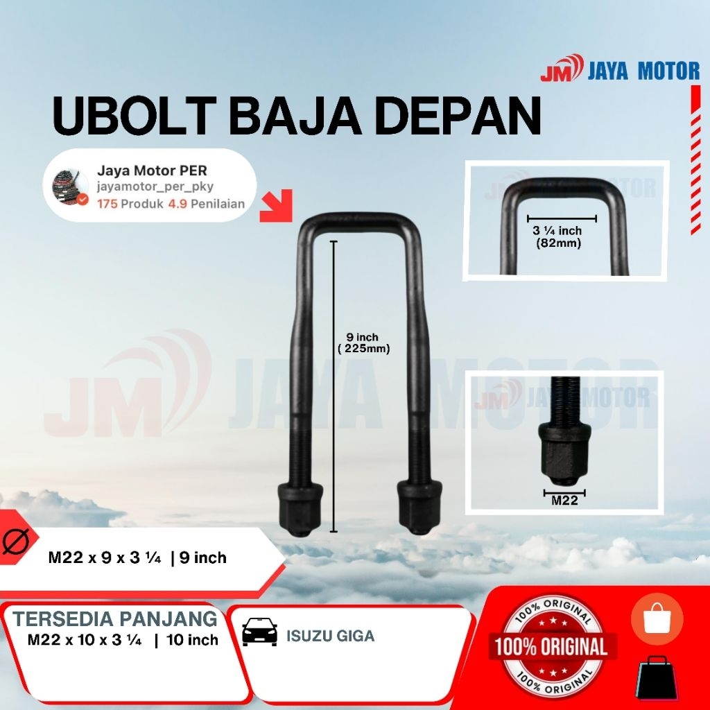 U-Bolt Baja/ Pengikat PER/ Kewel M22 Type L DEPAN (ISUZU GIGA)
